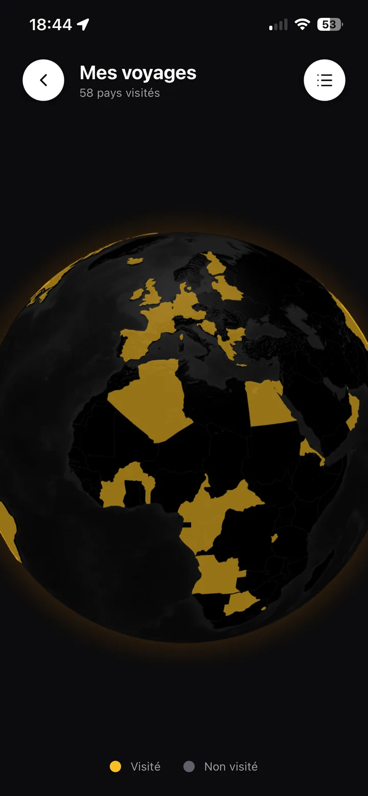 Globe 3D des pays visités dans Odyssa