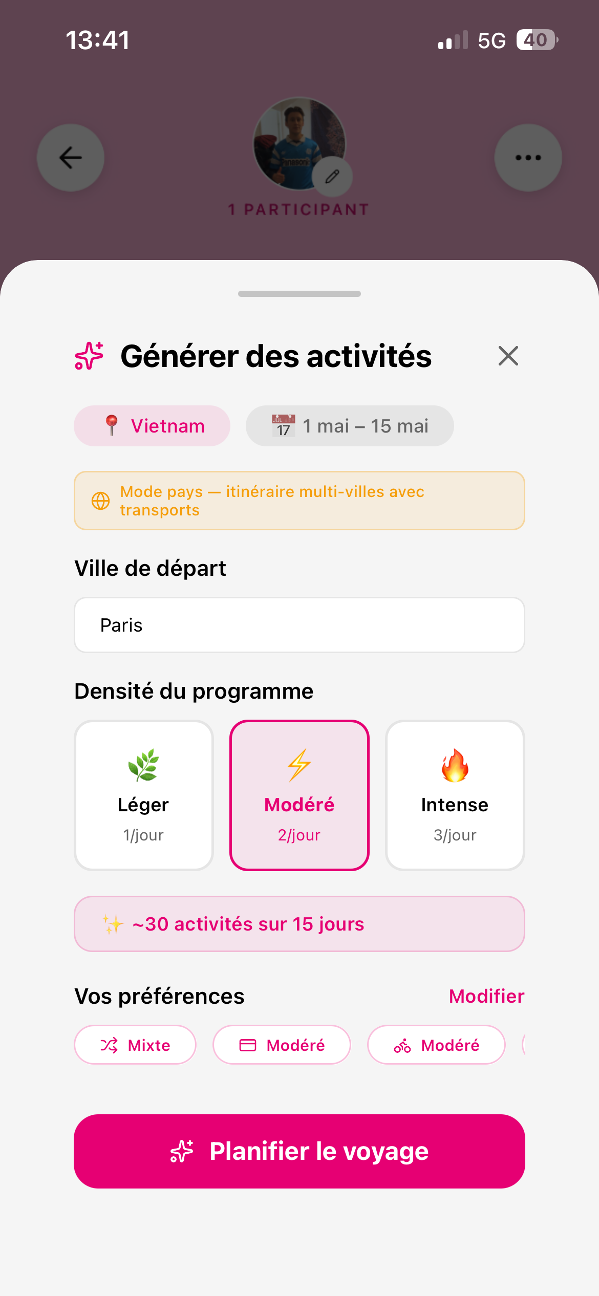 Génération d'itinéraire par IA